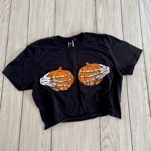 Halloween Pumpkin Skeleton Crop Top